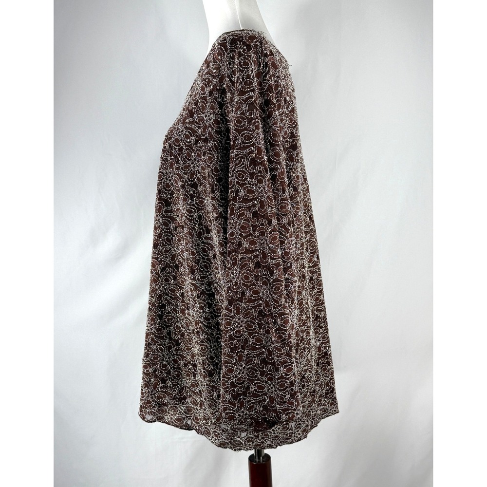 Vintage Maggie Barnes Brown Tunic‎ Top White Micro Beaded  Size 3X Glam Party - Picture 8 of 15